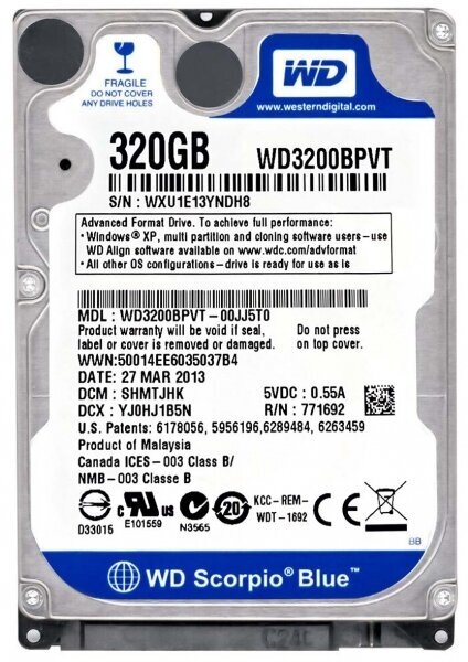 Жесткий диск Western Digital WD3200BPVT 320Gb 5400 SATAII 2,5" HDD