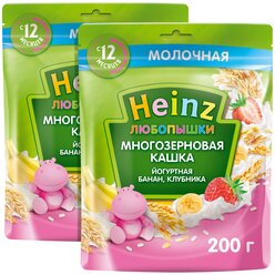 Каша Heinz молочная Любопышки многозерновая йогуртная с бананом и клубникой, с 12 месяцев, 200 г, 2 уп.