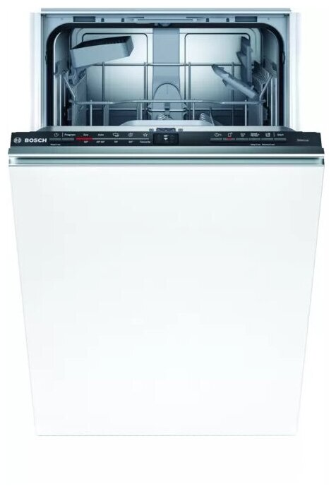 Встраиваемая посудомоечная машина Bosch Serie 2, узкая, полностью, вместимость: 9 комплектов, программ мойки: 5, расход воды: 8.5 л, электронное управление, защита от протечек, ВxШxГ 81.5x44.8x55 см, пр-во Польша