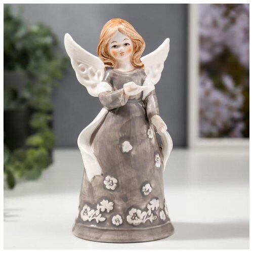 фото Сувенир керамика колокол "ангел-девочка в сером платье с лентой, с бабочкой" 16,8х7,5х9,1см 4059480 сима-ленд