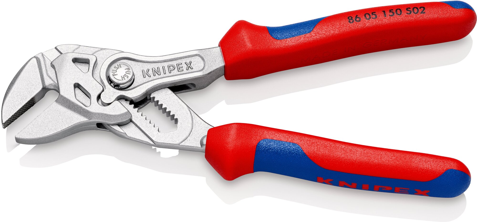 Клещи переставные- гаечный ключ KNIPEX KN-86 05 150 S02 27мм (1") L-150мм губки с насечками Cr- V хромированные 2- к рукоятки KN-8605150S02