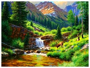 Фото Картина по номерам Номерашка Олени на водопое у подножья гор 40x50 GX25200 на подрамнике
