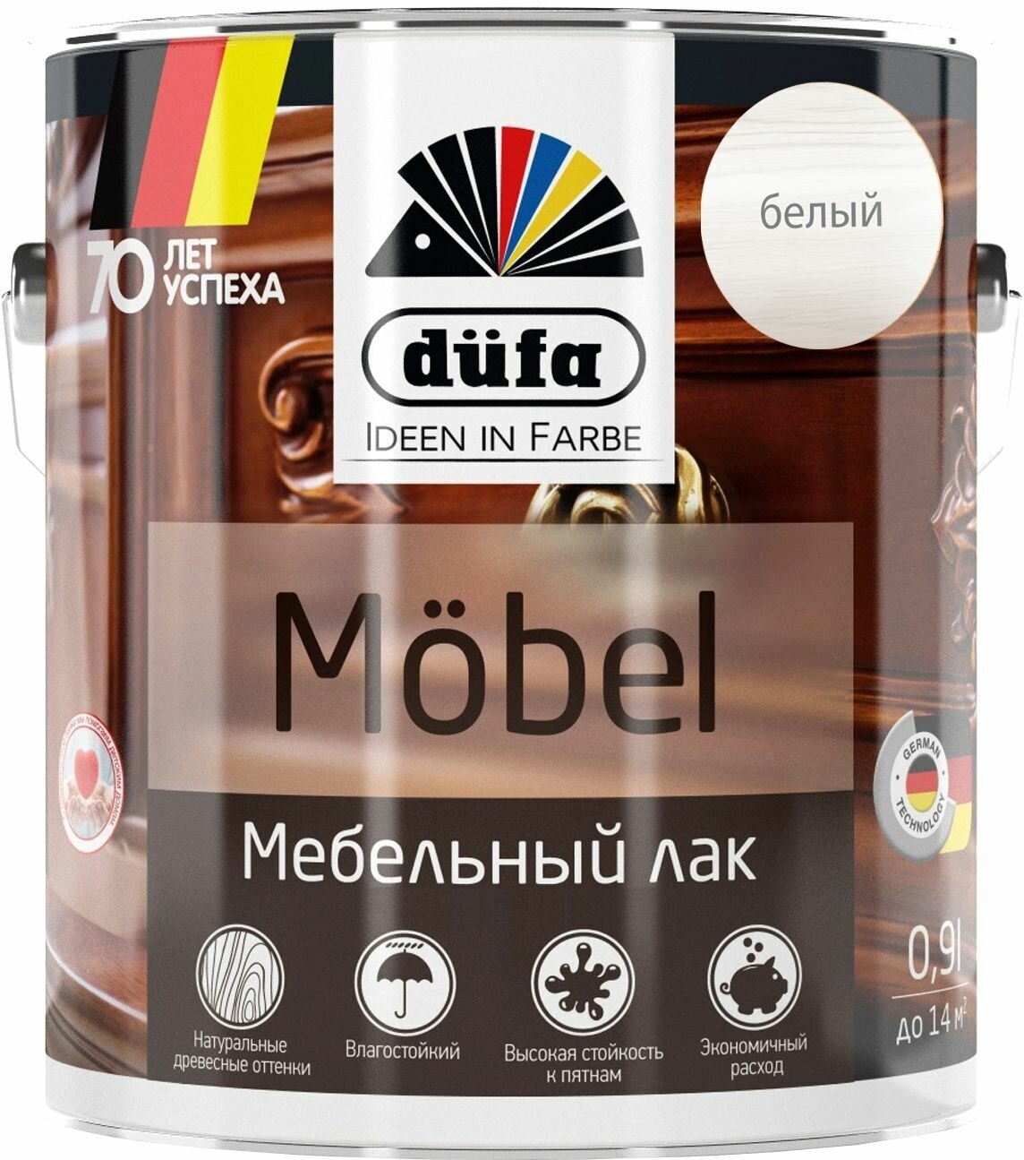 Лак мебельный dufa Mobel белый глянцевый 0,9 л