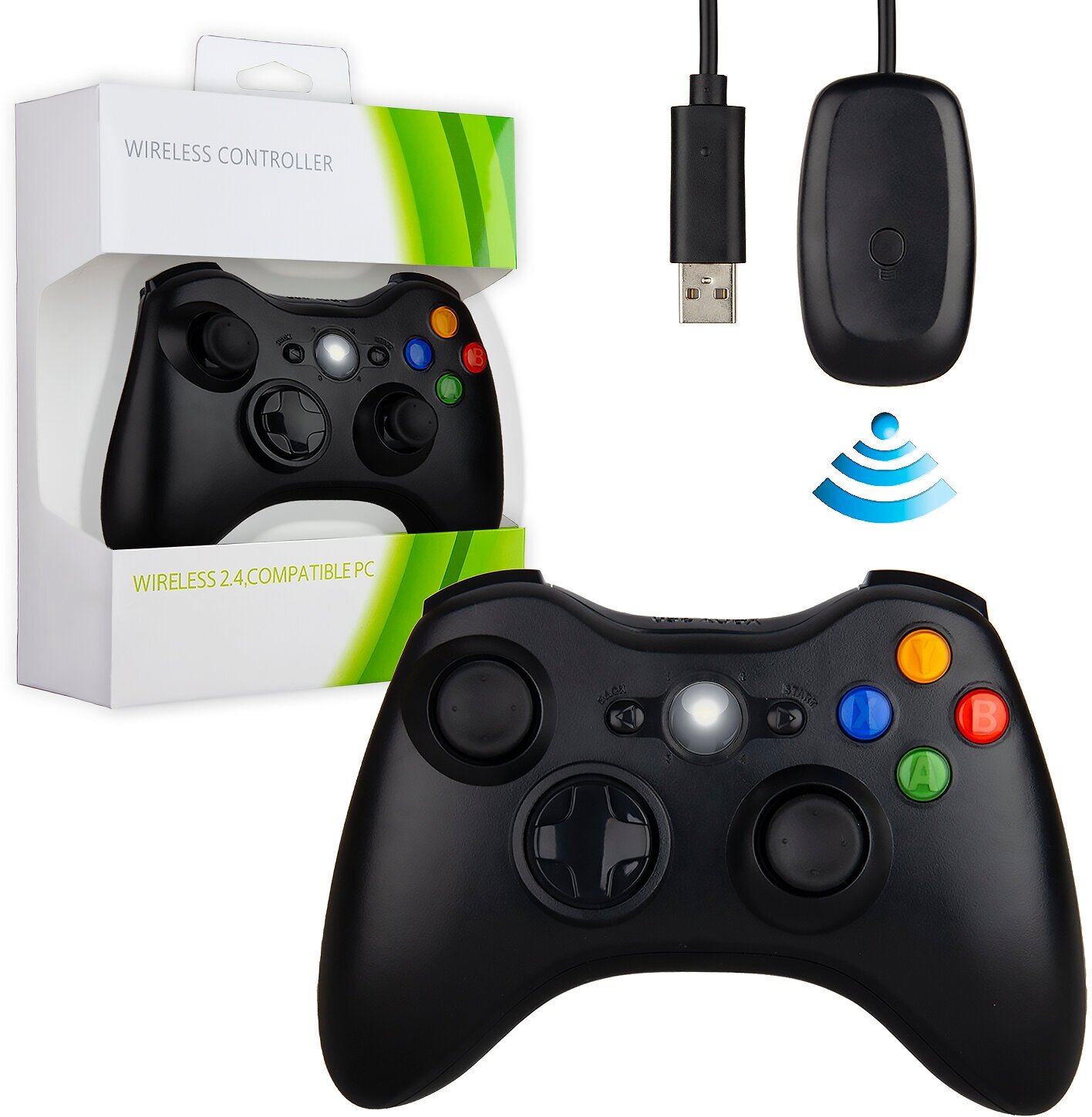 Комплект геймпад+ ресивер для Xbox 360 Wireless Controller черный беспроводной