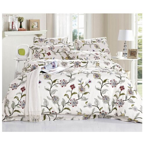фото Постельное белье 2-спальное сайлид a-170, поплин, 2 наволочки 70 х 70 см, цветы на белом