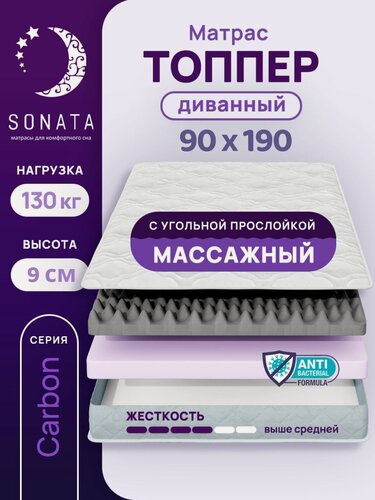 Изображение товара Топпер матрас 90х190 см SONATA, ортопедический, беспружинный, высота 9 см с массажным эффектом