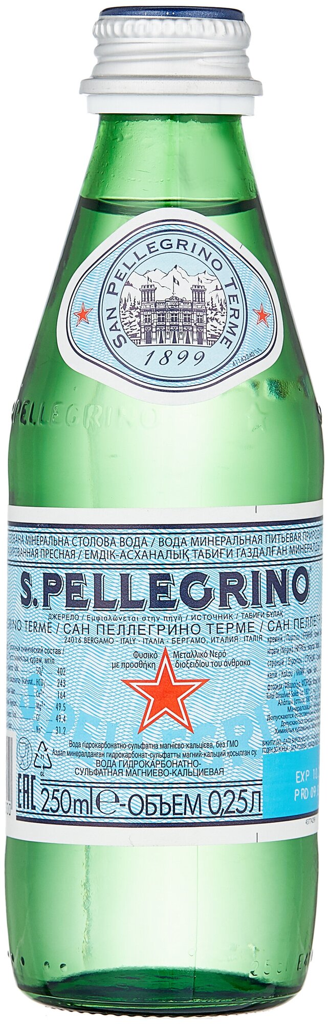 Вода минеральная S.Pellegrino, газированная, 0,25 л х 6 шт - фотография № 2