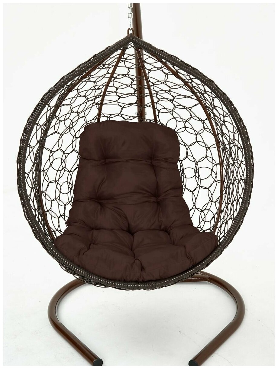 Подвесное кресло кокон садовое Yova Bubble. Стойка венге до 225 кг, подушка трапеция коричневая - фотография № 3