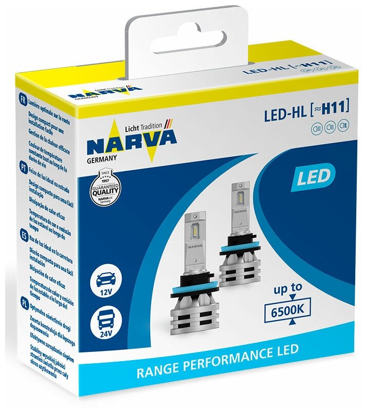 18048 NARVA Комплект светодиодных ламп LED H11 RPL2 12В/24В 6500К X2