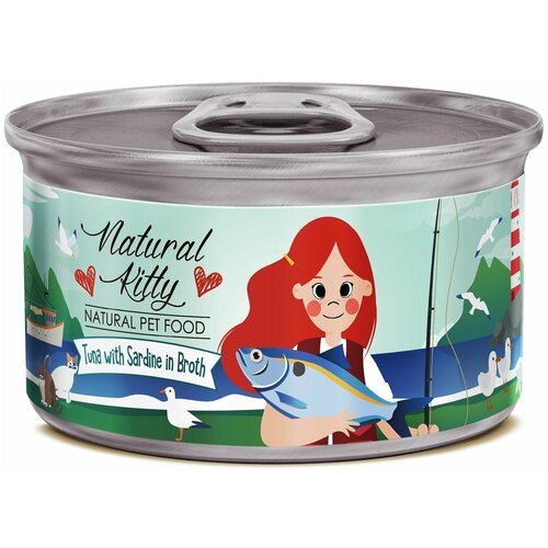 Влажный корм для кошек Pettric Natural Kitty, тунец с сардинами в бульоне 80 г, 24 шт.