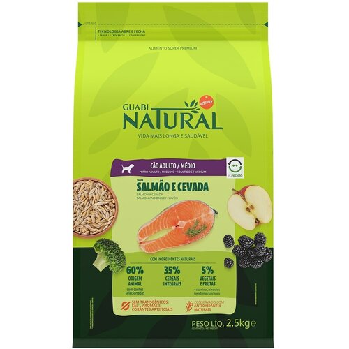 Guabi Natural Dog Adult cухой корм для взрослых собак средних пород лосось и ячмень 2,5кг