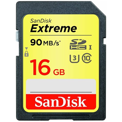 Карта памяти SanDisk SDHC 16 ГБ Class 10, V30, A2, UHS-I U3, R/W 90/40 МБ/с, 1 шт., желтый