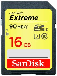 Карта памяти SanDisk Extreme SDHC UHS Class 3 90MB/s 16 GB, чтение: 90 MB/s, запись: 40 MB/s