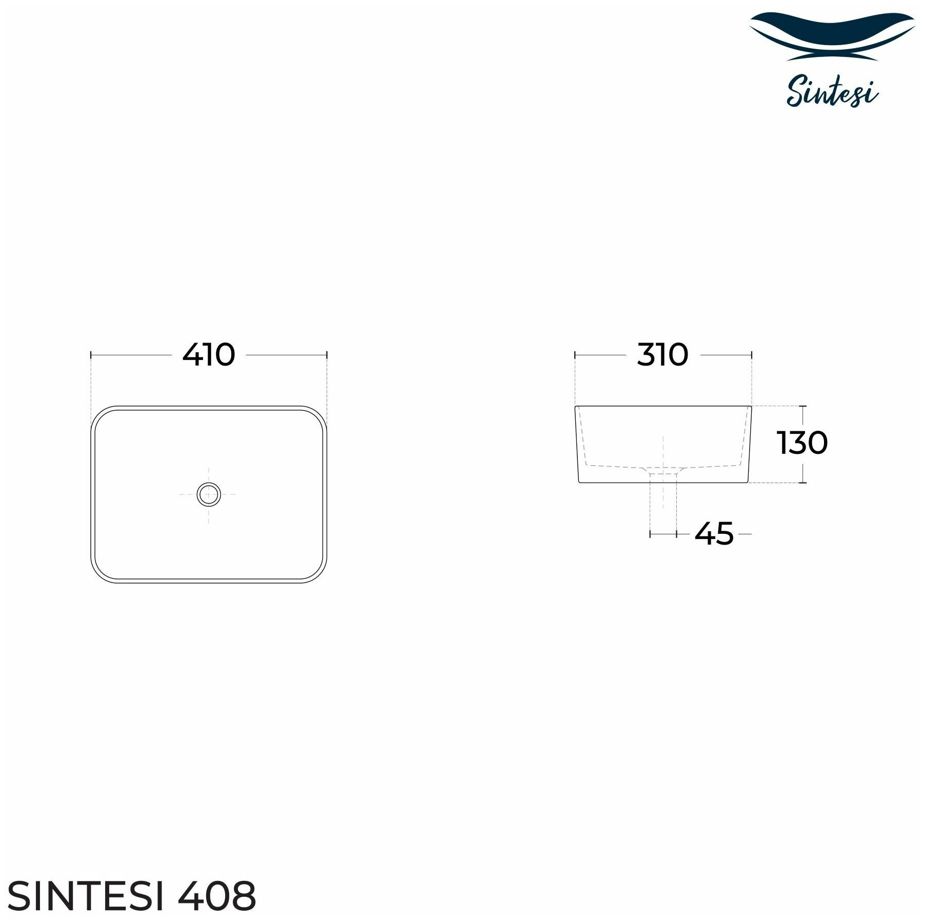 Раковина SinteSi LVB-APP-408 накладная белая 410х310х130, без отверстия под смеситель - фотография № 2