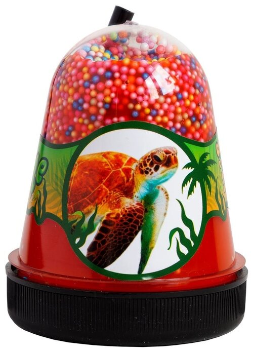 Слайм SLIME Jungle Черепаха с разноцветными пенопластовыми шариками (S300-33), красный