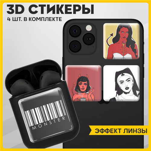 Наклейки на телефон 3D стикеры на чехол Дьявол 3х3см 4шт наклейки на телефон 3d стикеры на чехол тунис 3х3см 4шт