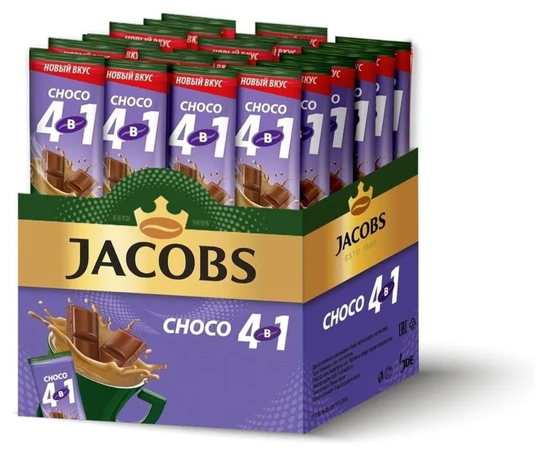 Напиток кофейный Jacobs 4 в 1 Choco, растворимый, 24 стика по 12 г