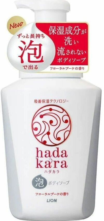 LION Бархатное увлажняющее мыло-пенка для тела "Hadakara" с ароматом букета цветов (для нормальной кожи) 550 мл, флакон