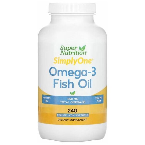 Комплекс Омега-3 1000 мг, Super Nutrition Omega-3 Fish Oil рыбий жир, 240 капсул