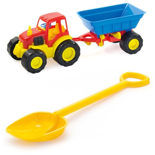 фото Детский игровой набор для песочницы: трактор с прицепом active + лопатка 50 см. желтая, zebra toys zebratoys