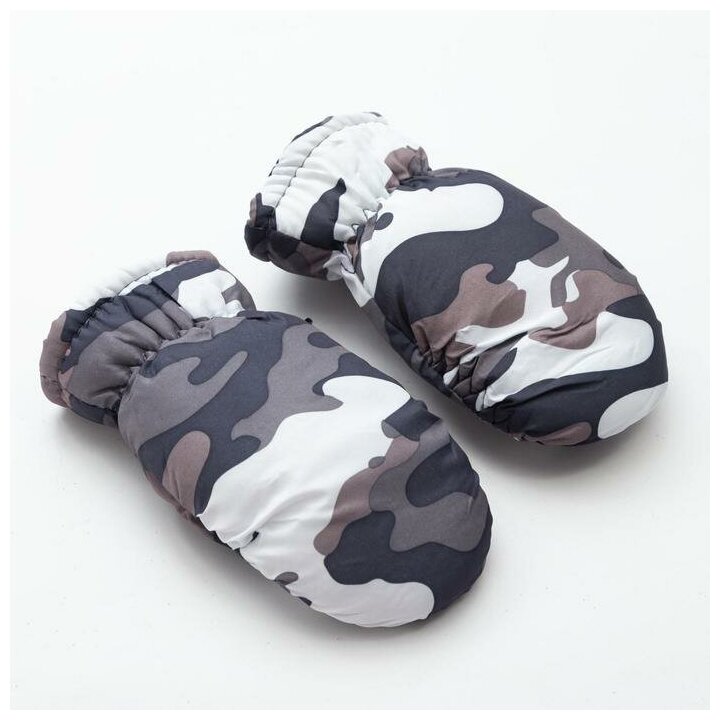 фото Варежки зимние детские "Хаки", цв. черный, р-р 15-16 (17*7 см)