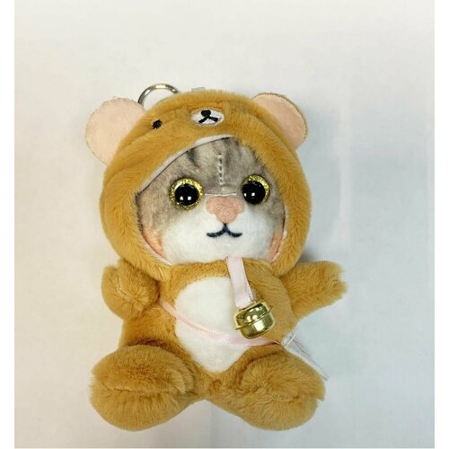 фото Мягкая игрушка-брелок кот в костюме мишки, плюшевый, коричневый, 12 см, в капюшоне, в кигуруми original toys