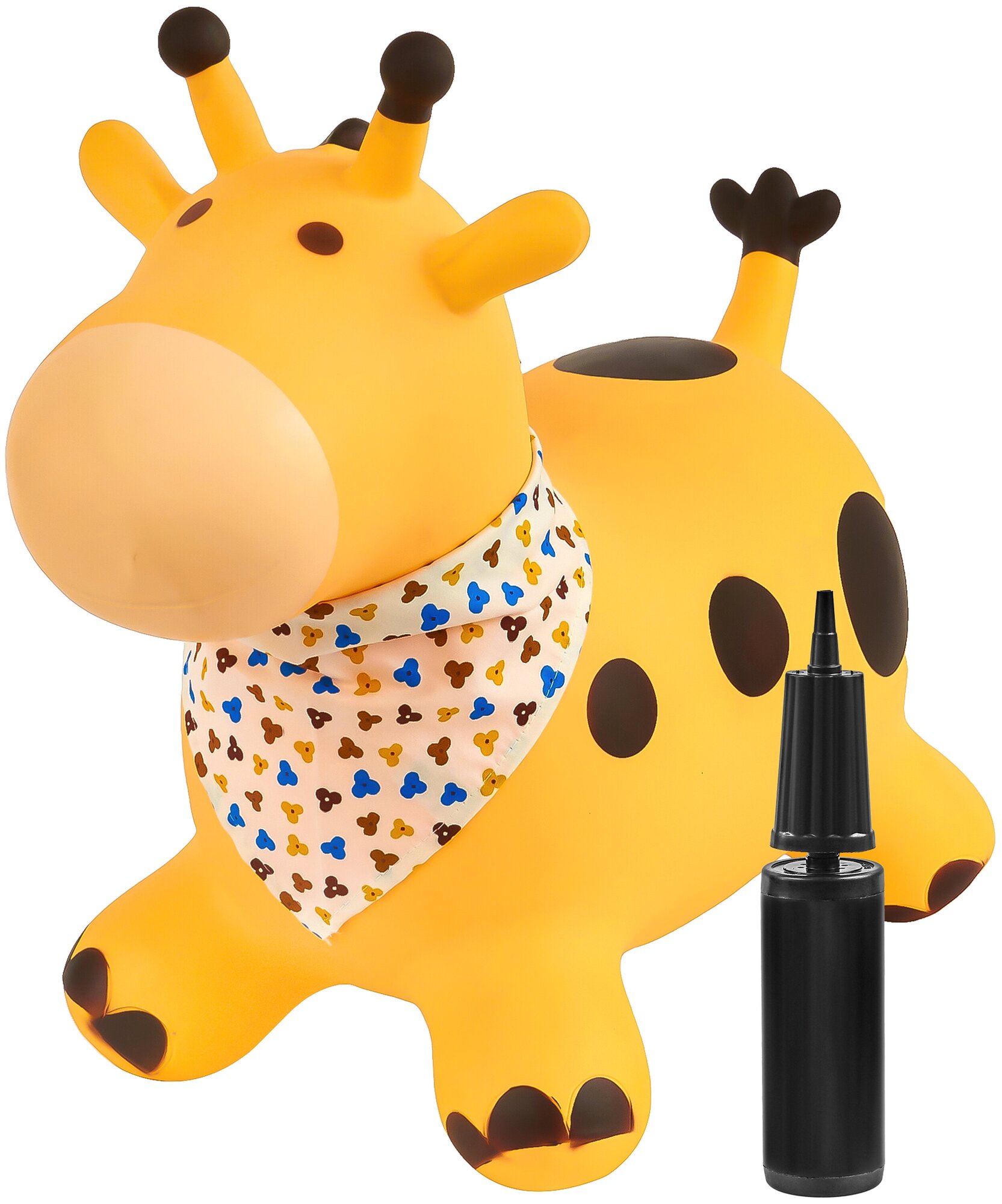 Прыгун Желтый жираф Раф, детская надувная развивающая игрушка-тренажер (в комплекте с насосом и платком-банданой)