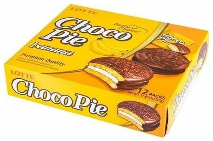 Печенье LOTTE "Choco Pie Banana" (Чоко Пай Банан), глазированное, 336 г, 12 шт. х 28 г, 000000014 - фотография № 2