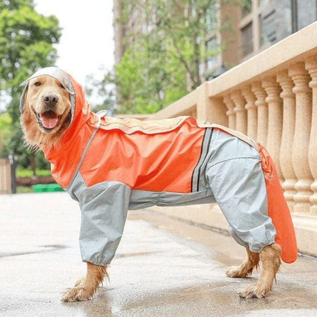 Дождевик для собак крупных пород, оранжевый/серый, 6XL - фотография № 8