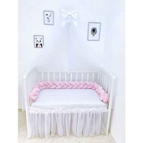 фото Бортик коса из велюра в детскую кроватку для новорожденного мальчика или девочки 220 см. розовый. мечта любовь рукодельная