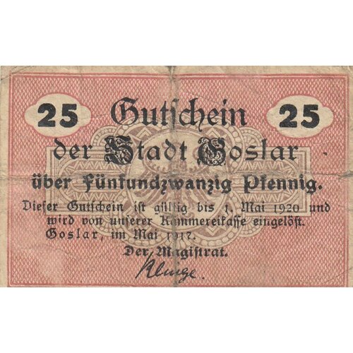 Германия (Германская Империя) Гослар 25 пфеннигов 1917 г. (2) германия германская империя мюнстер 25 пфеннигов 1917 г 2