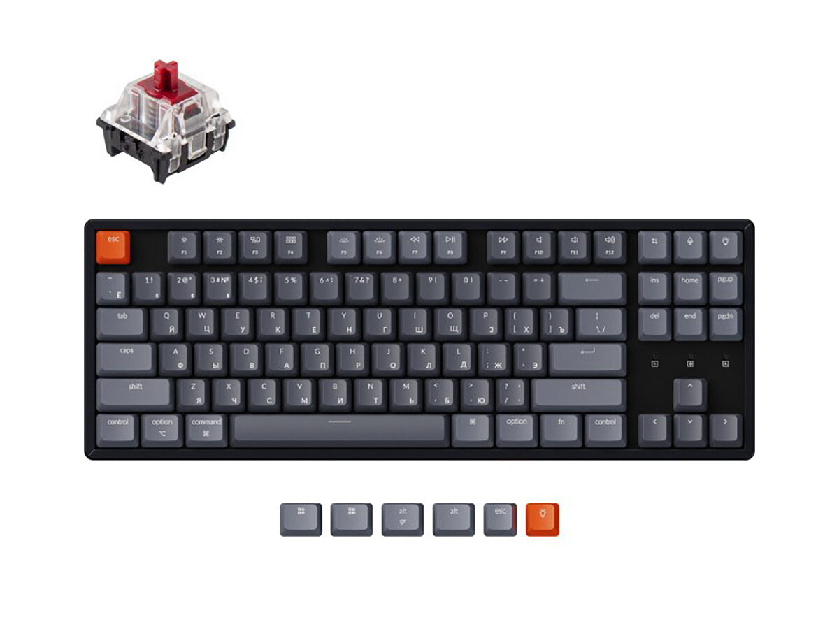 Клавиатура беспроводная механическая Keychron K8, Bluetooth, RGB, Gateron Red Switch, Черный/Серый K8J1