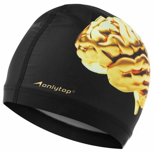 Шапочка для плавания взрослая ONLYTOP, тканевая, обхват 54-60 см, цвет чёрный черный, золотистый, размер 54, 60