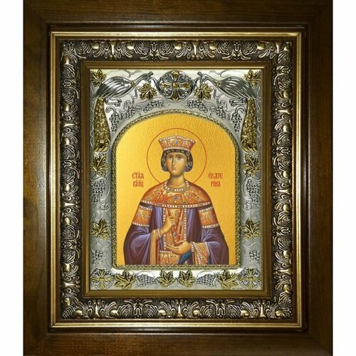 Икона Екатерина Александрийская, 14x18 см, в деревянном киоте 20х24 см, арт вк-4688