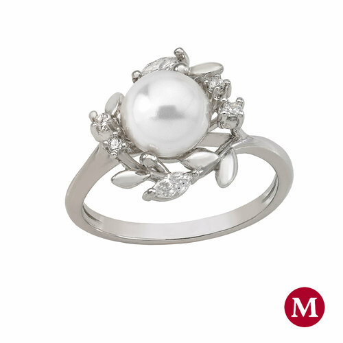 Перстень Majorica Romance, серебро, 925 проба, родирование, размер 18.1, серебряный