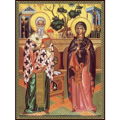 Икона святые Киприан и Иустиния на дереве