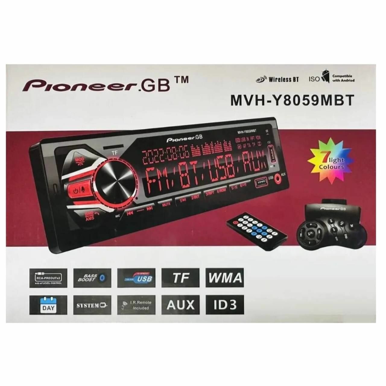 фото Автомагнитола/ Магнитола 1 Din с Bluetooth AUX/ Pioneer GB MVH-Y8059MBT