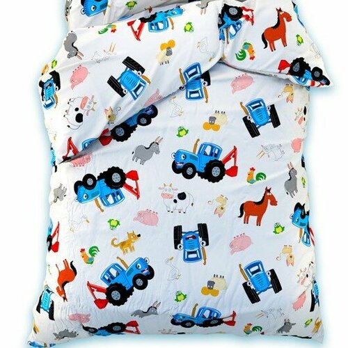 Простыня Поплин 150х214 Синий Трактор 890₽