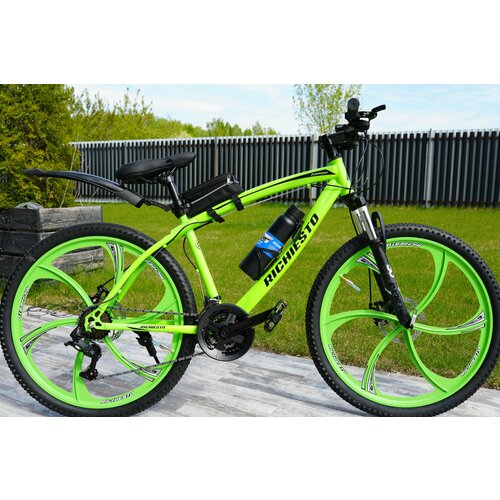 Велосипед RICHIESTO Литые диски Горный Спортивный Городской Прогулочный 26 дюймов колеса Стальная рама салатовый 2770000₽