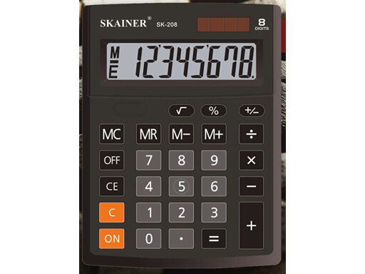 Калькулятор Skainer SK-208 мал. наст. (пл, 8 разрд, 2 пит, чер. 103 x 137 x 31 мм)