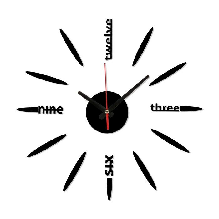 Часы-наклейка КНР "DIY", Лепестки, плавный ход, диаметр 40 см, черные