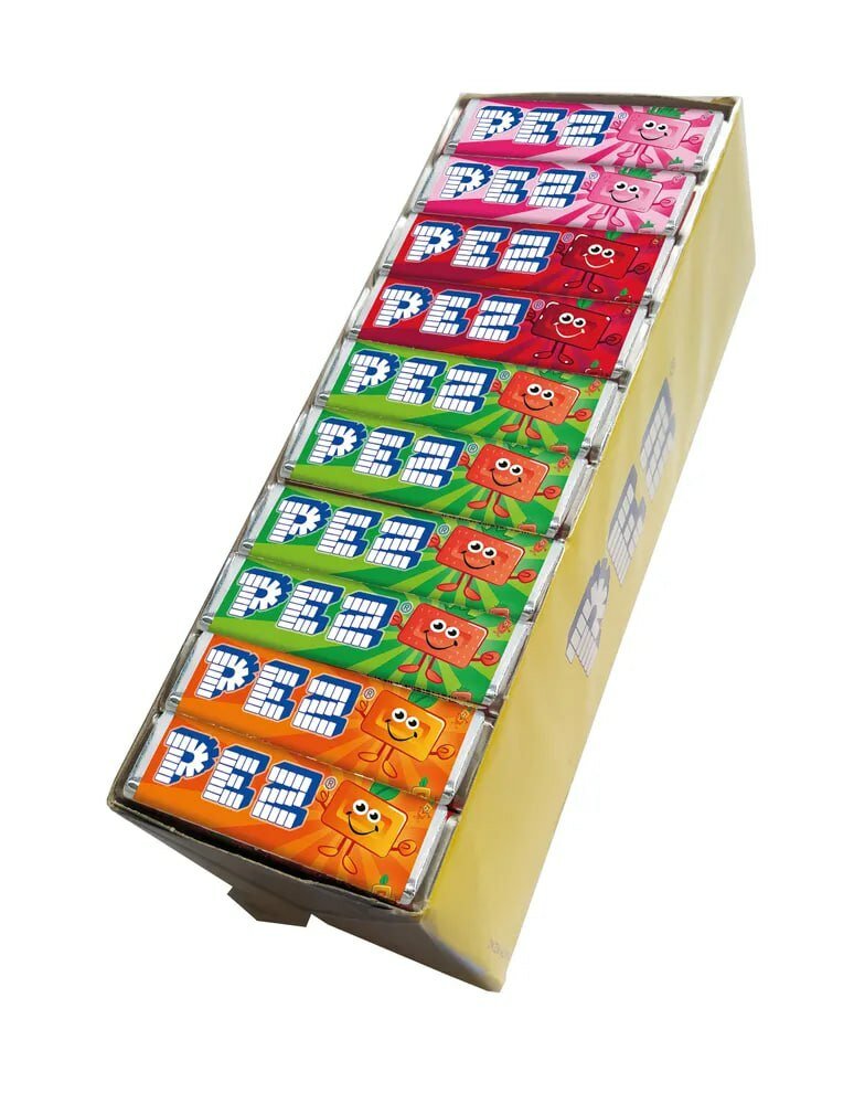 PEZ Fruit Mix конфеты, набор 50 штук со вкусом малина, клубника, вишня, апельсин