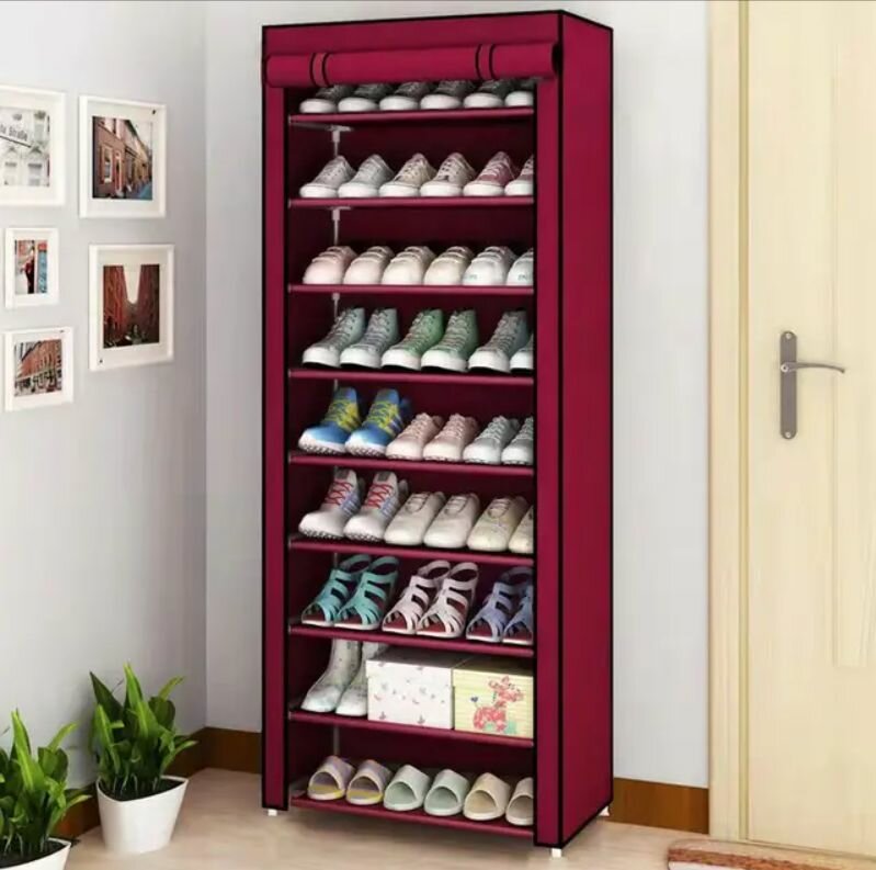 фото Обувница- стеллаж тканевая SHOE CABINET-10, 158x58x30 синий