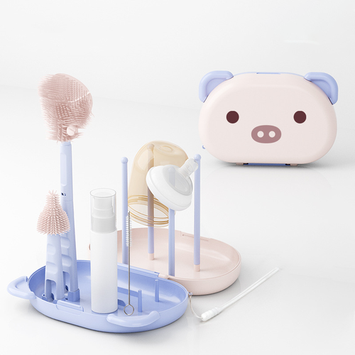 Портативный набор щеток BPA Free для бутылочек с сосками и соломинок Portable BPA-Free Bottle Brush Set for Babies Includes Pacifier Brush Straw Brush Bear BoxPig Box фиолетовый 2074₽