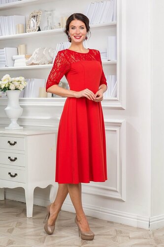 Изображение товара Платье Вечернее с коротким рукавом, вискоза, кружевное декольте и рукав