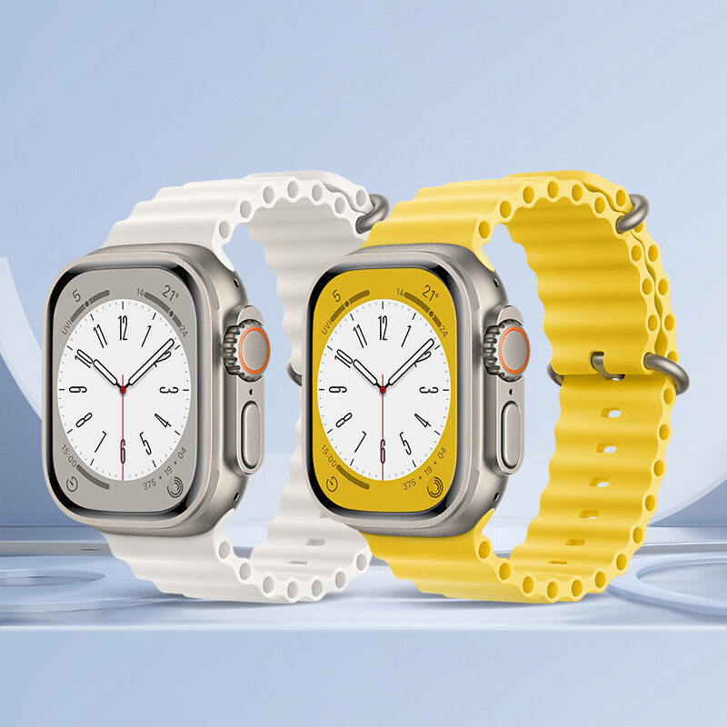 Ремешок на руку для Apple Watch 44/45/46/49 мм, HOCO, WA12, силиконовый ребристый, белый — фото 1