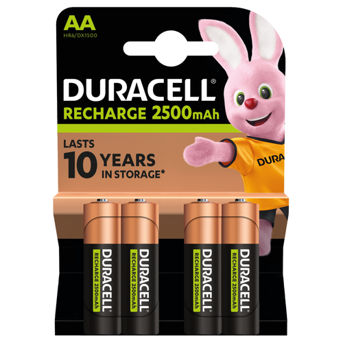 Аккумуляторы DURACELL DX1500 АА HR6 2500мАч 1.2В Ni-Mh (4 шт. в упаковке) черный