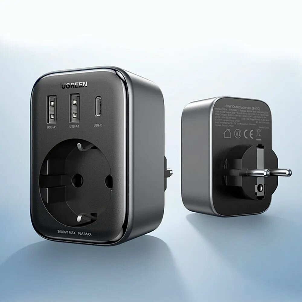 Сетевое зарядное устройство UGREEN CD314 (90613), 1 AC outlets + 30W 2A1C. Цвет: черный — фото 1