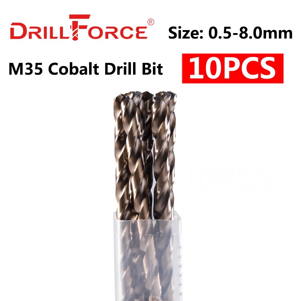 DRILLFORCE Спиральные сверла M35 HSS-CO 10 шт   0 5 1 5 2 2 5 3 4 4 5 5 5 5 6 6 5 7 8 мм   2 9mm
