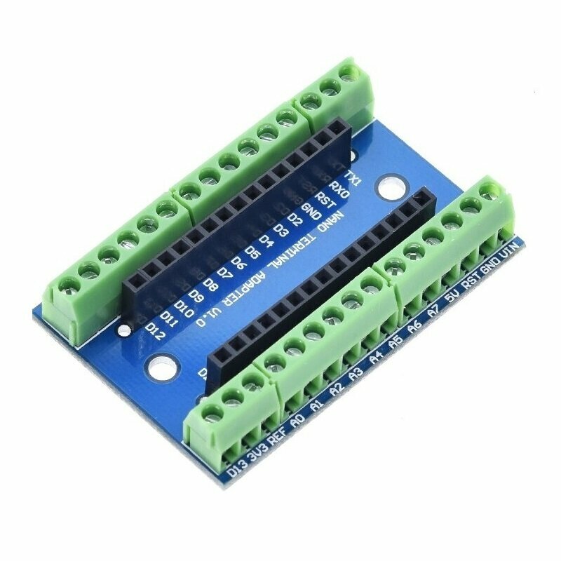Плата расширения IO Shield для Arduino Nano (распаянная). Плата-переходник на клемники.